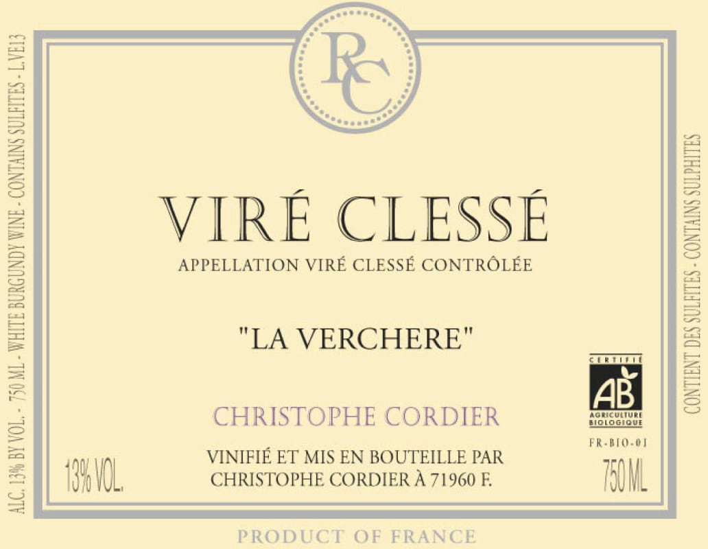 Cordier Vire Clesse La Verchere 2014 Front Label