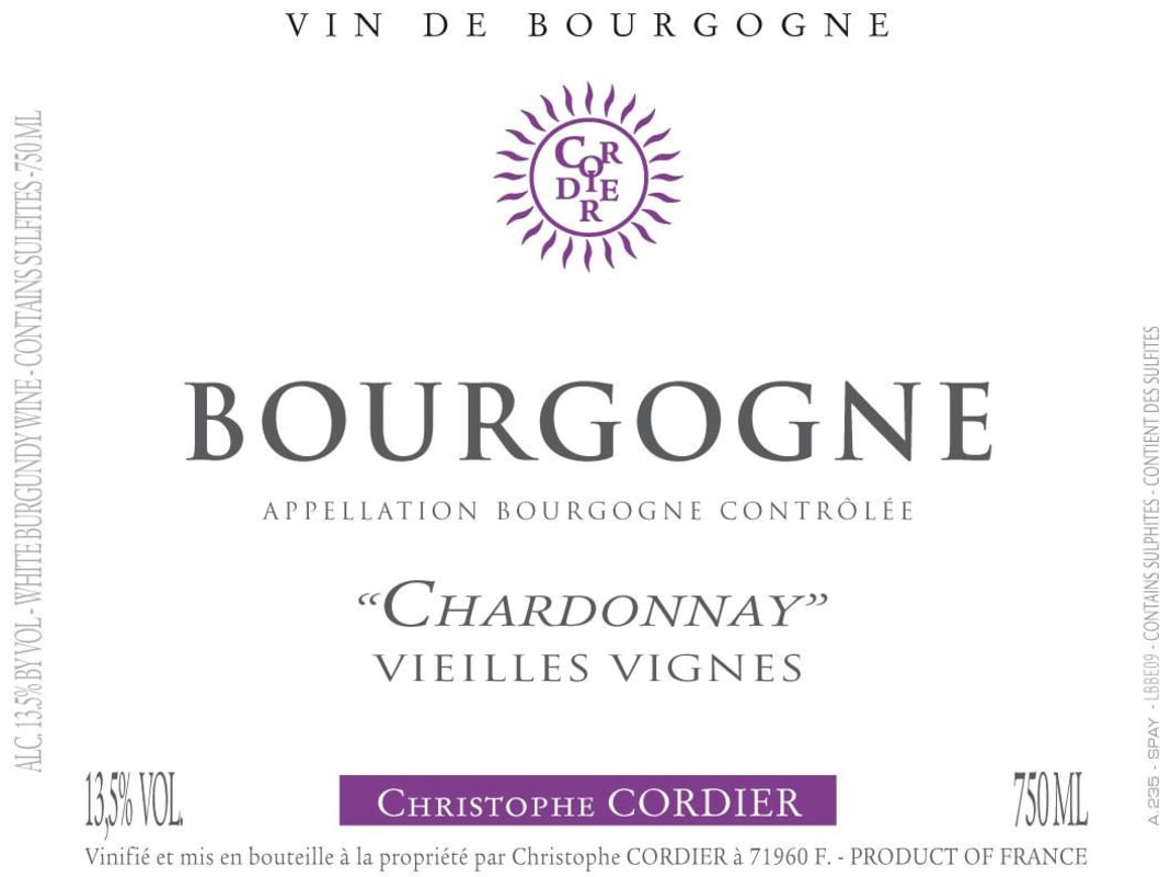 Cordier Bourgogne Chardonnay Vieilles Vignes 2013 Front Label