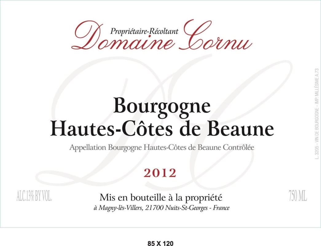 Cornu Bourgogne Hautes Cotes de Beaune 2012 Front Label