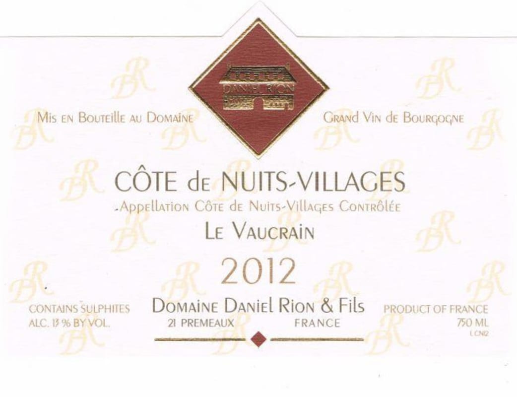 Domaine Daniel Rion & Fils Cote de Nuits-Villages Le Vaucrain 2012 Front Label