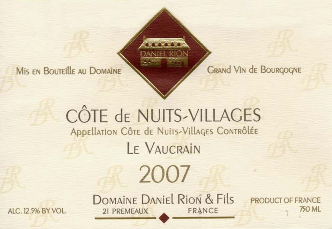 Domaine Daniel Rion & Fils Cote de Nuits-Villages Le Vaucrain 2007 Front Label