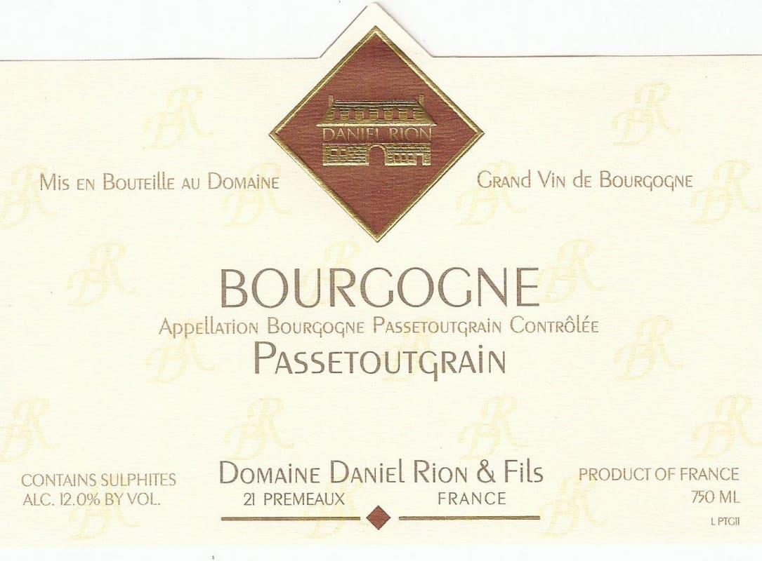 Domaine Daniel Rion & Fils Bourgogne Passetoutgrain 2013 Front Label
