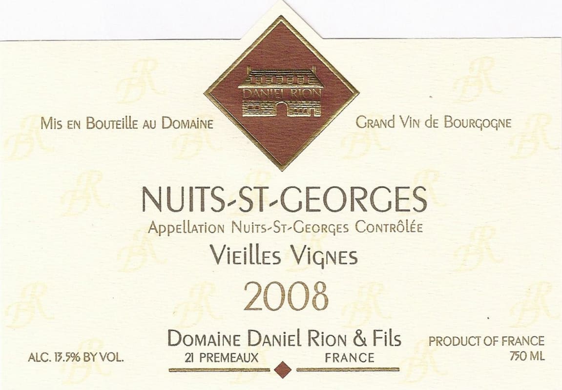 Domaine Daniel Rion & Fils Nuits-St-Georges Vieilles Vignes 2008 Front Label