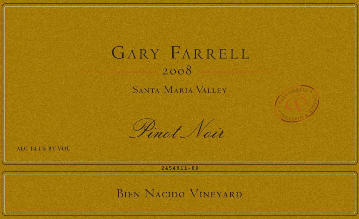 Gary Farrell Bien Nacido Vineyard Pinot Noir 2008 Front Label