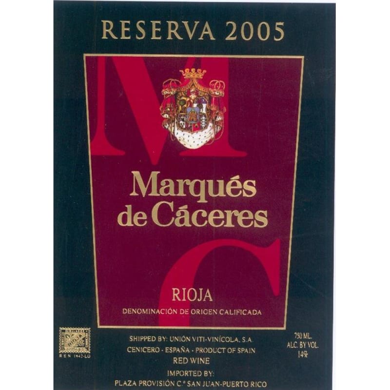 Marques de Caceres Rioja Reserva 2005 Front Label