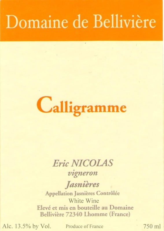 Domaine de Belliviere Calligramme Jasnieres 2009 Front Label