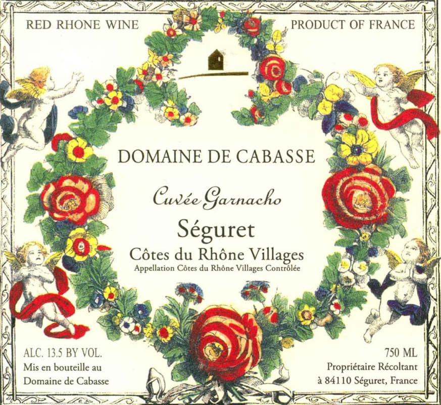 Dom. de Cabasse Cotes du Rhone Villages Seguret Cuvee Garnacho 2011 Front Label
