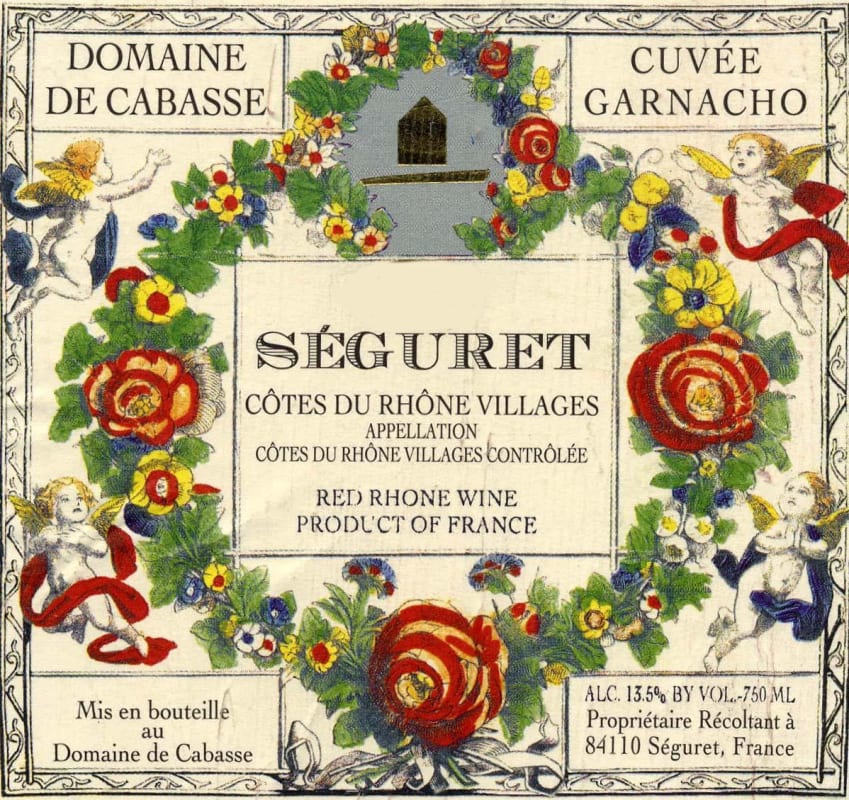 Dom. de Cabasse Cotes du Rhone Villages Seguret Cuvee Garnacho 2004 Front Label