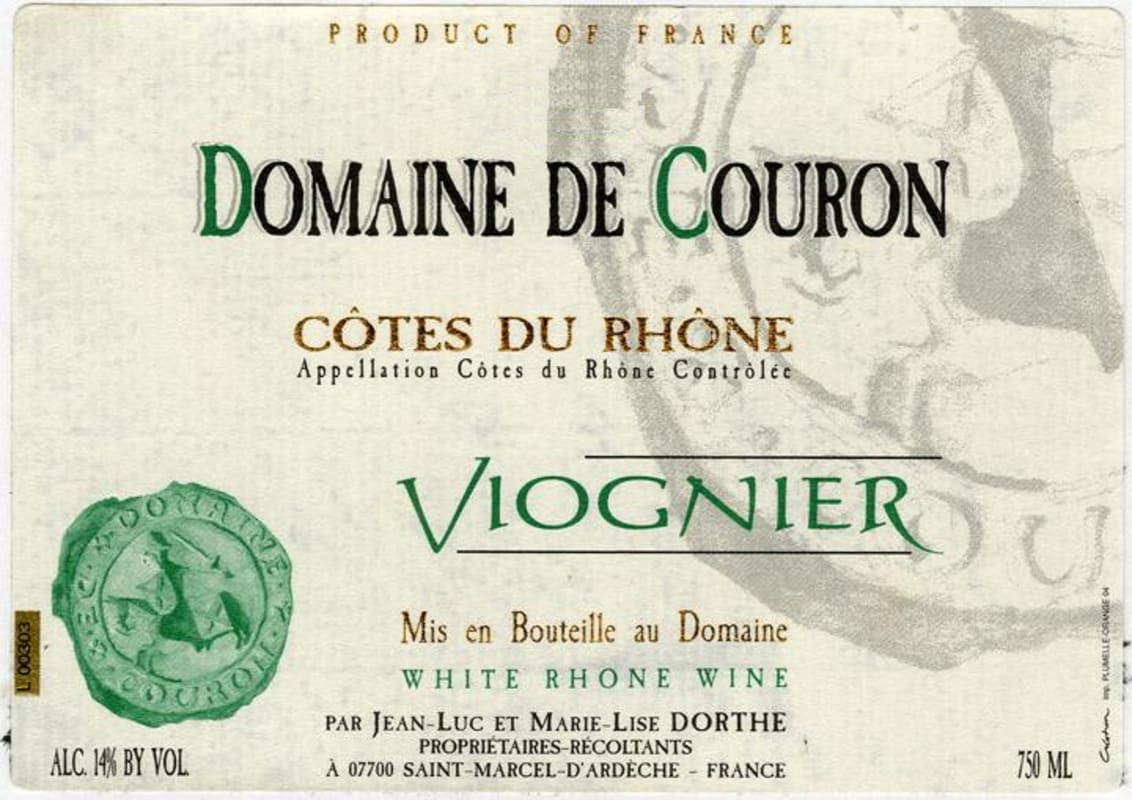 Dom. de Couron Cotes du Rhone Viognier 2015 Front Label