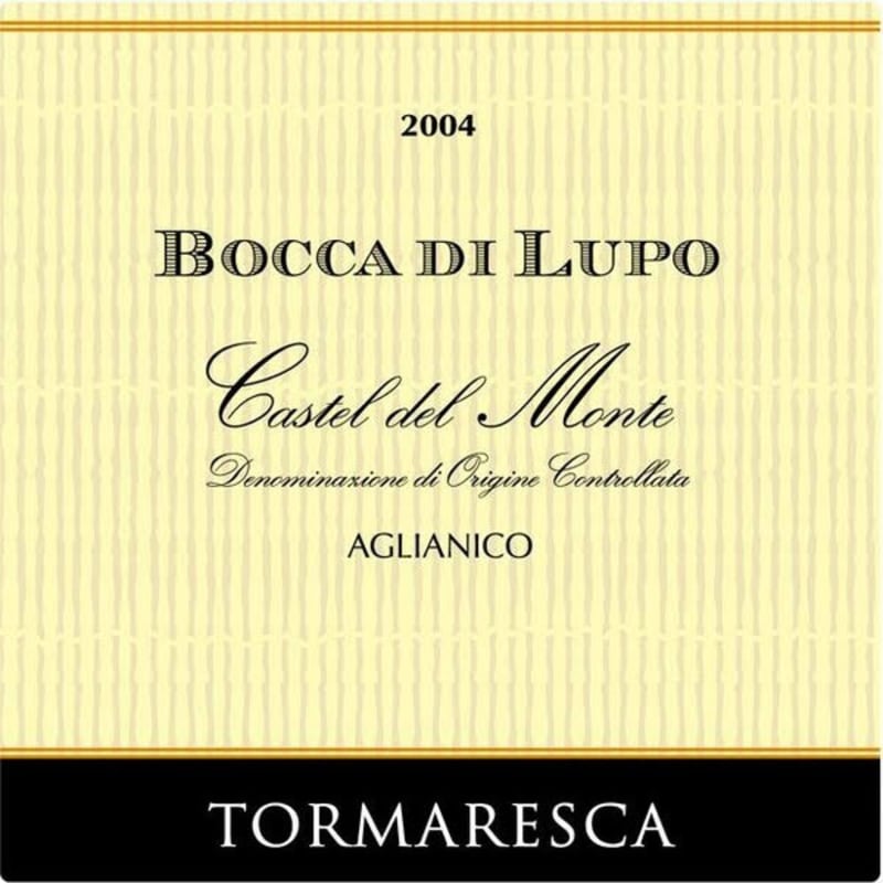 Tormaresca Bocca di Lupo Aglianico 2004 Front Label