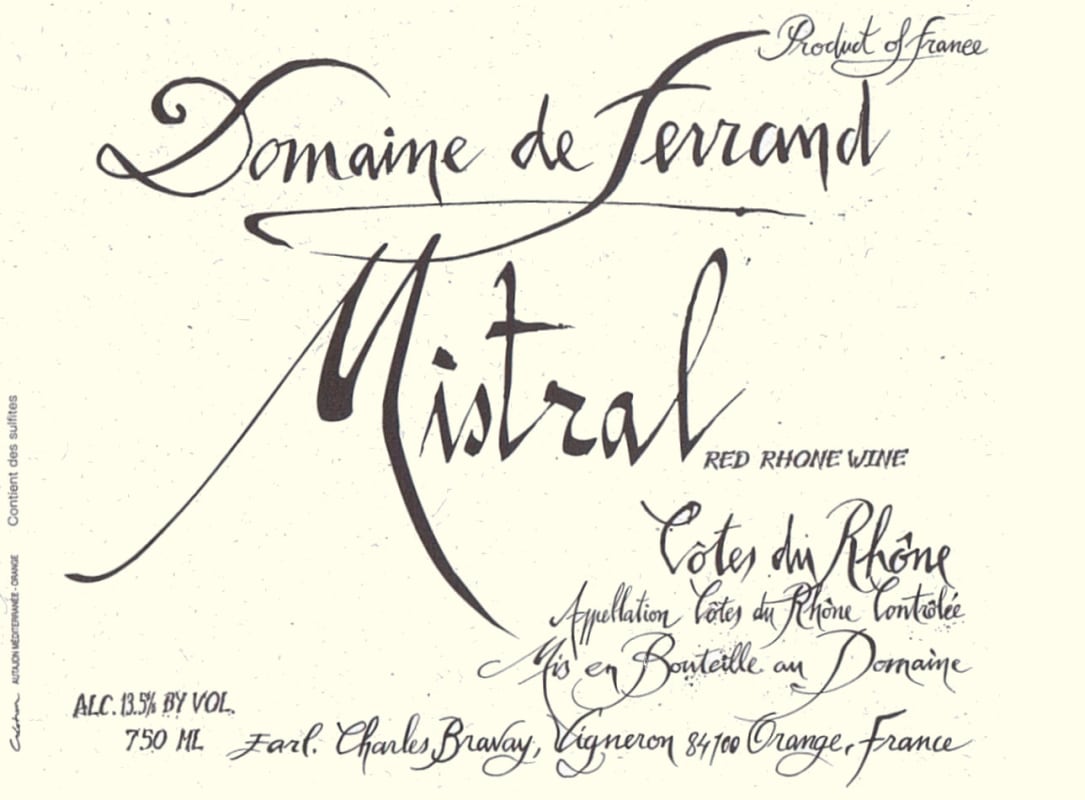 Domaine de Ferrand Cotes du Rhone Mistral 2014 Front Label