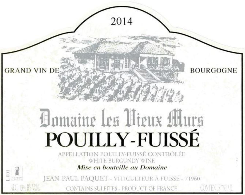 Dom. Fussiacus Domaine les Vieux Murs Pouilly-Fuisse 2014 Front Label