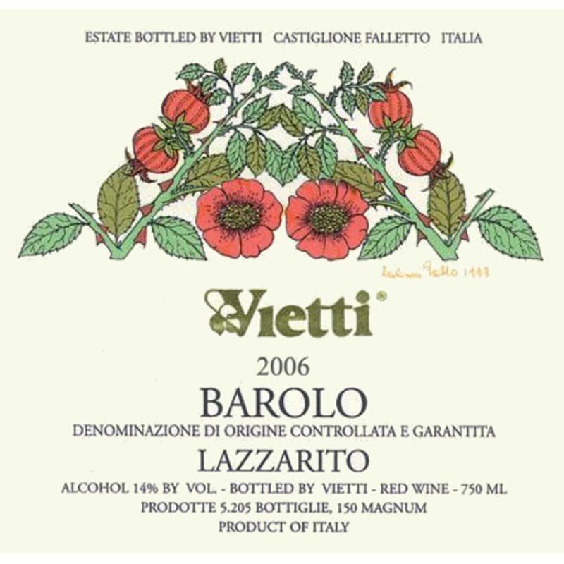Vietti Barolo Lazzarito 2006 Front Label
