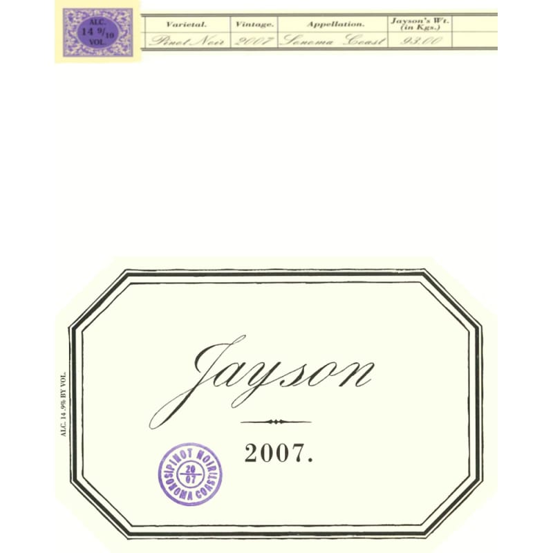 Pahlmeyer Jayson Pinot Noir 2007 Front Label