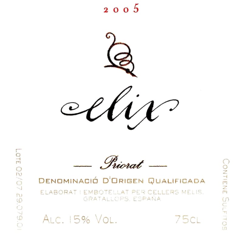 Melis Elix Priorat 2005 Front Label
