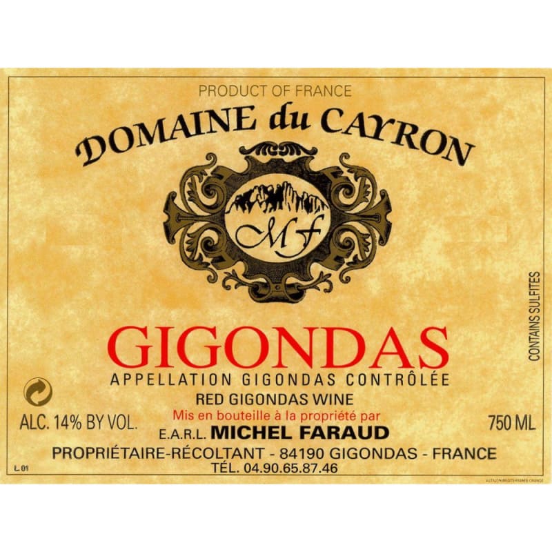Domaine du Cayron Gigondas 2006 Front Label