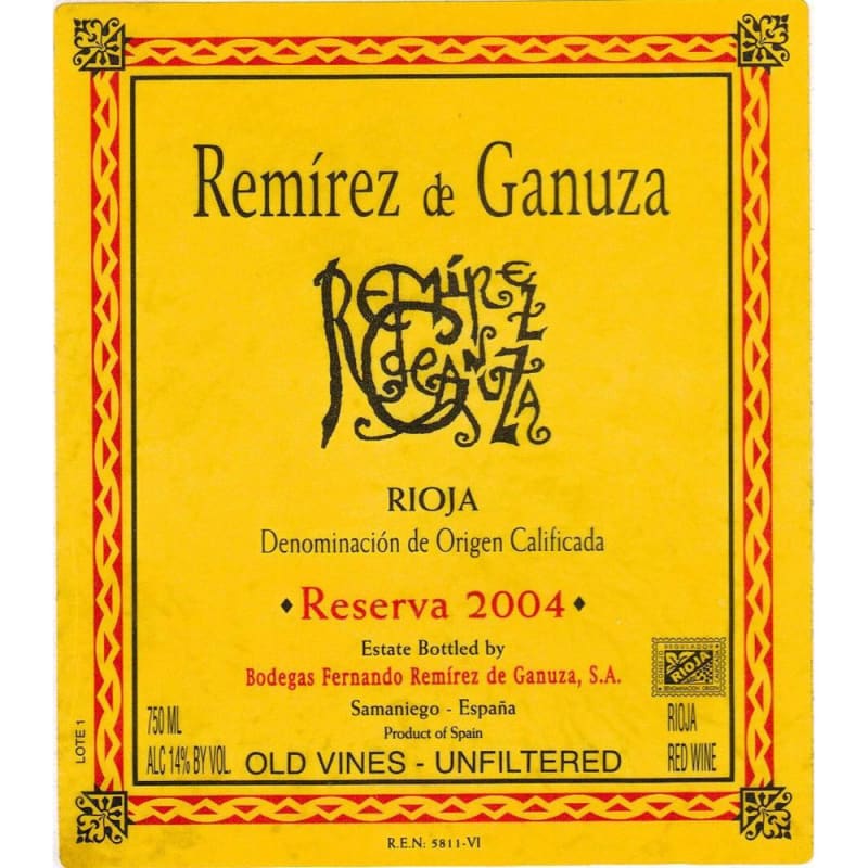 Remirez de Ganuza Rioja Reserva 2004 Front Label