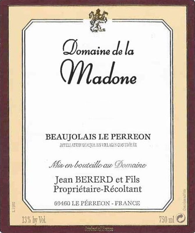 Domaine de la Madone Beaujolais Villages Nouveau 2014 Front Label