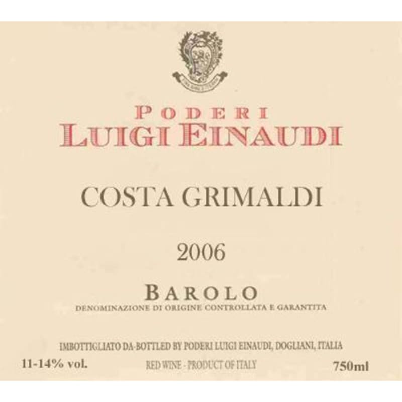 Luigi Einaudi Barolo Costa Grimaldi 2006 Front Label