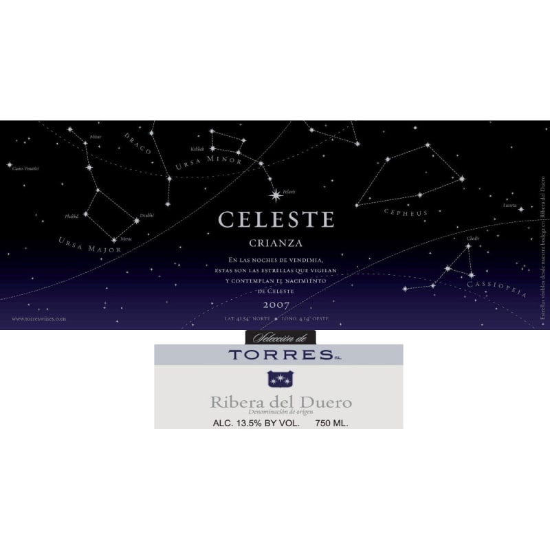 Familia Torres Celeste Crianza 2007 Front Label