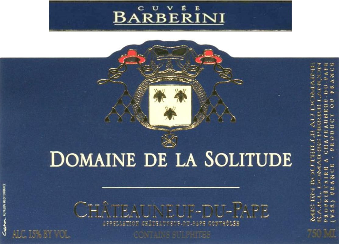Domaine de la Solitude Chateauneuf-du-Pape Cuvee Barberini 2012 Front Label