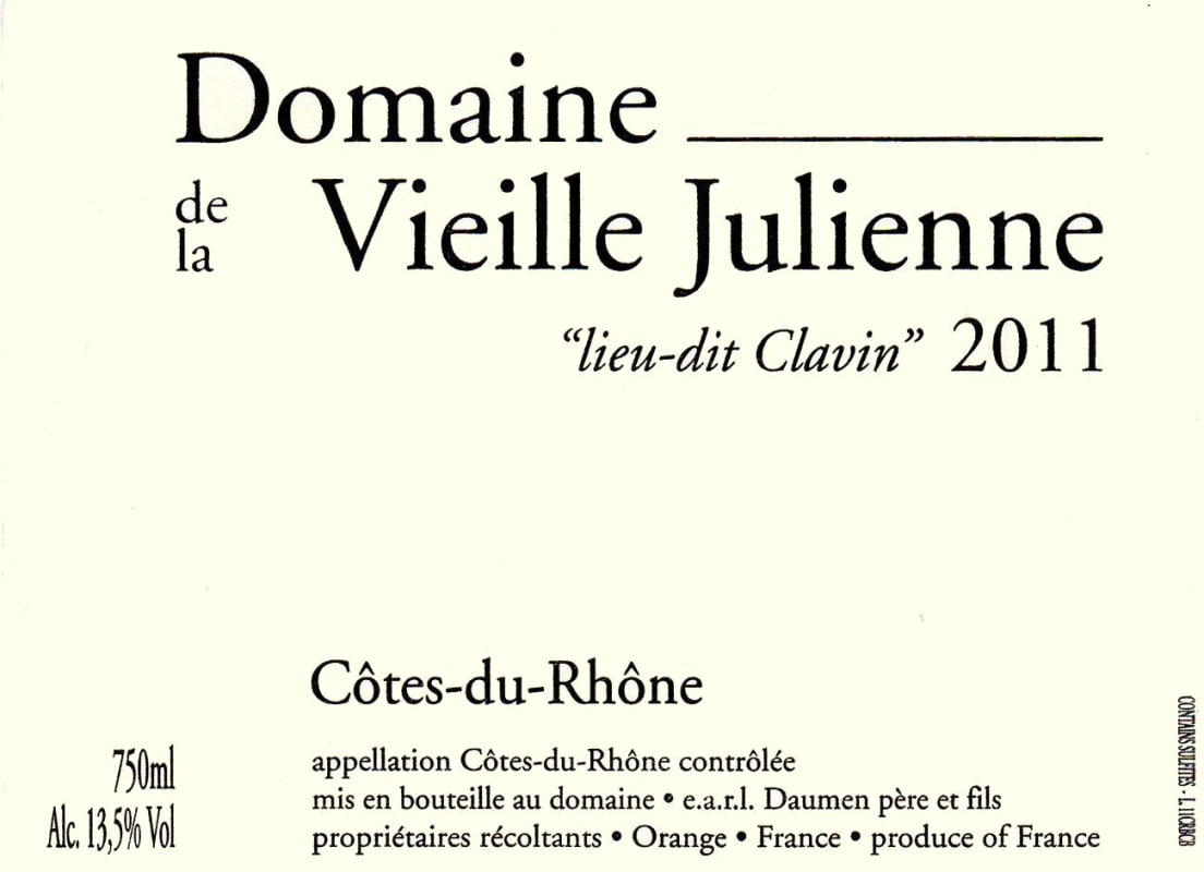 Domaine de la Vieille Julienne Cotes-du-Rhone lieu-dit Clavin Blanc 2011 Front Label