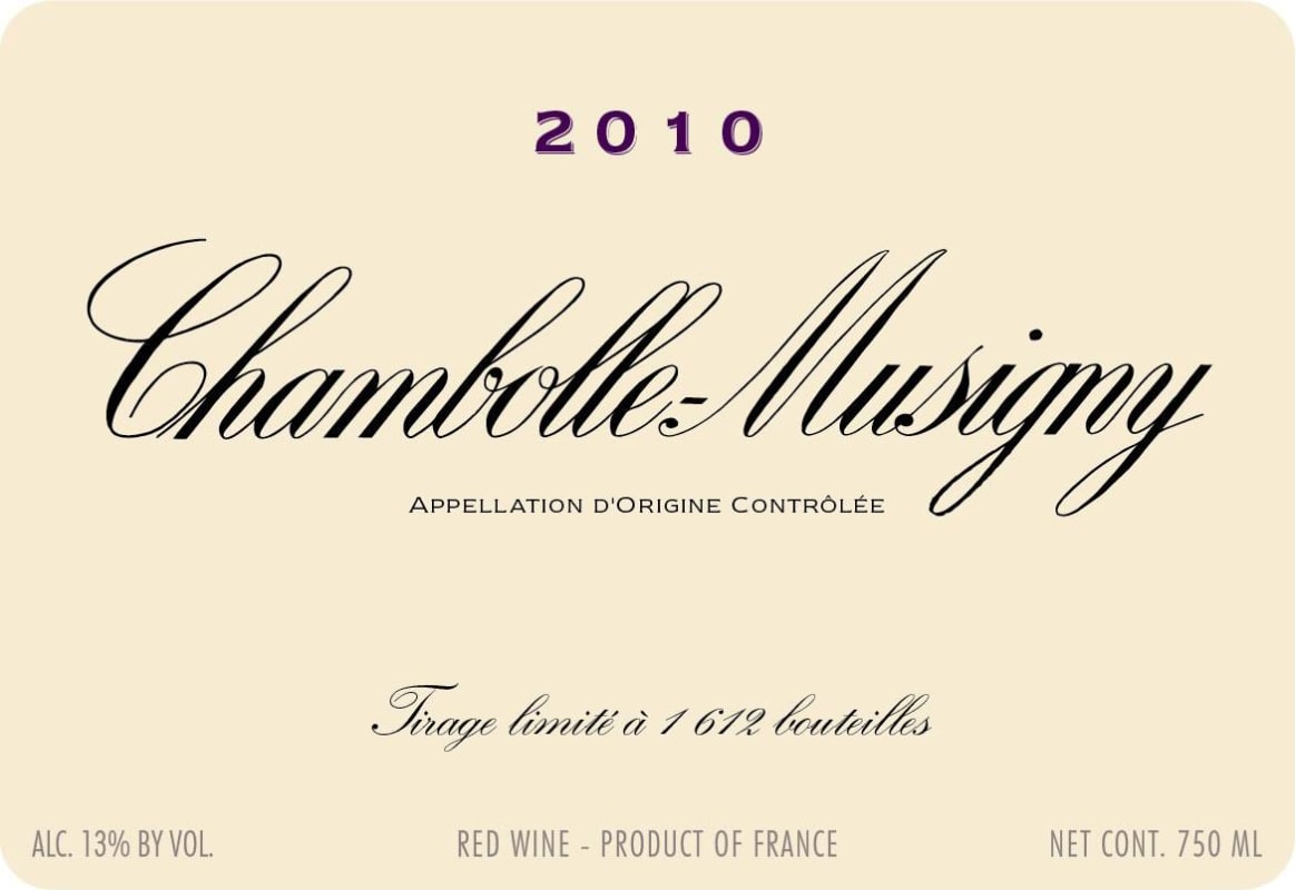 Domaine de la Vougeraie Chambolle-Musigny 2010 Front Label