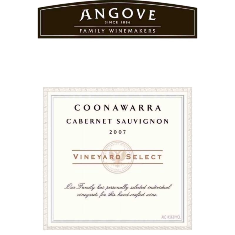 Angove Family Winemakers Vineyard Select Cabernet Sauvignon 2007 Front Label