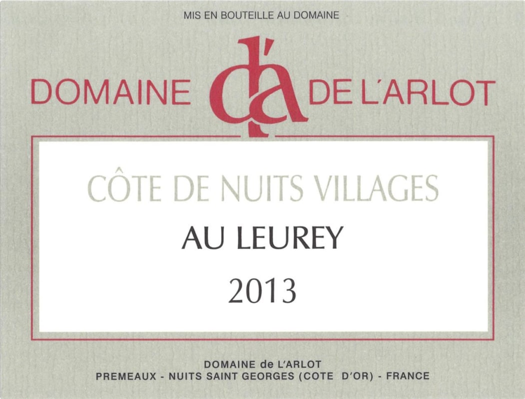 Domaine de l'Arlot Cote de Nuits Au Leurey Villages 2013 Front Label