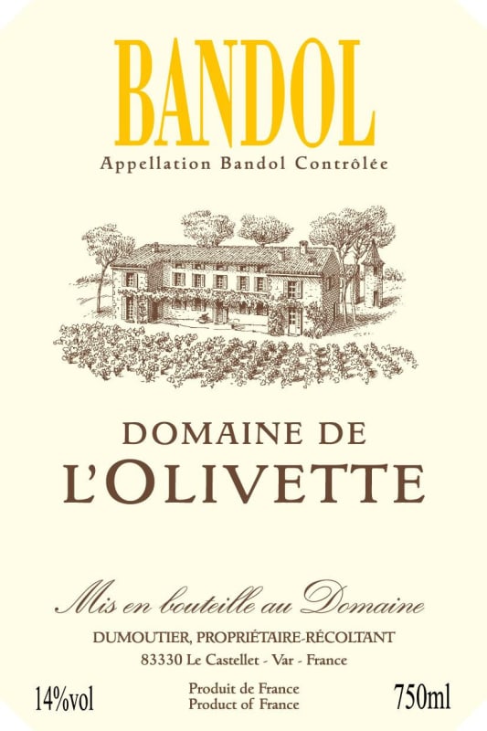 Domaine de l'Olivette Bandol Rouge 2009 Front Label