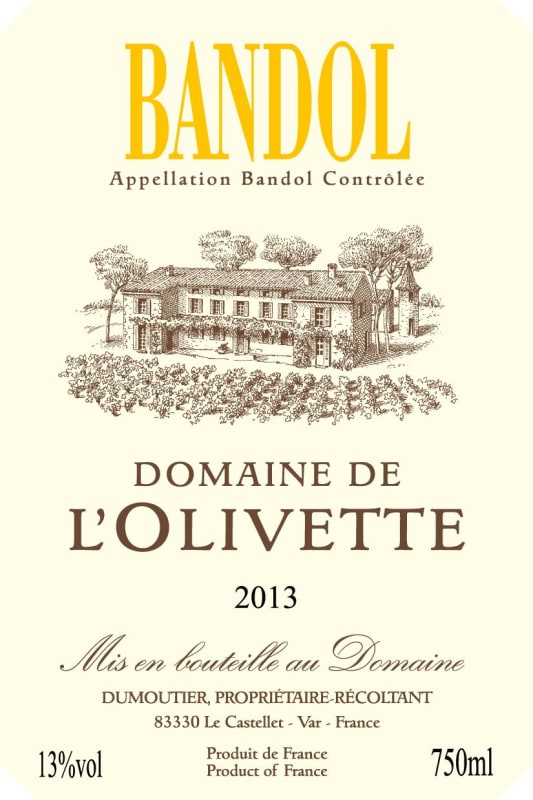Domaine de l'Olivette Bandol Rose 2013 Front Label
