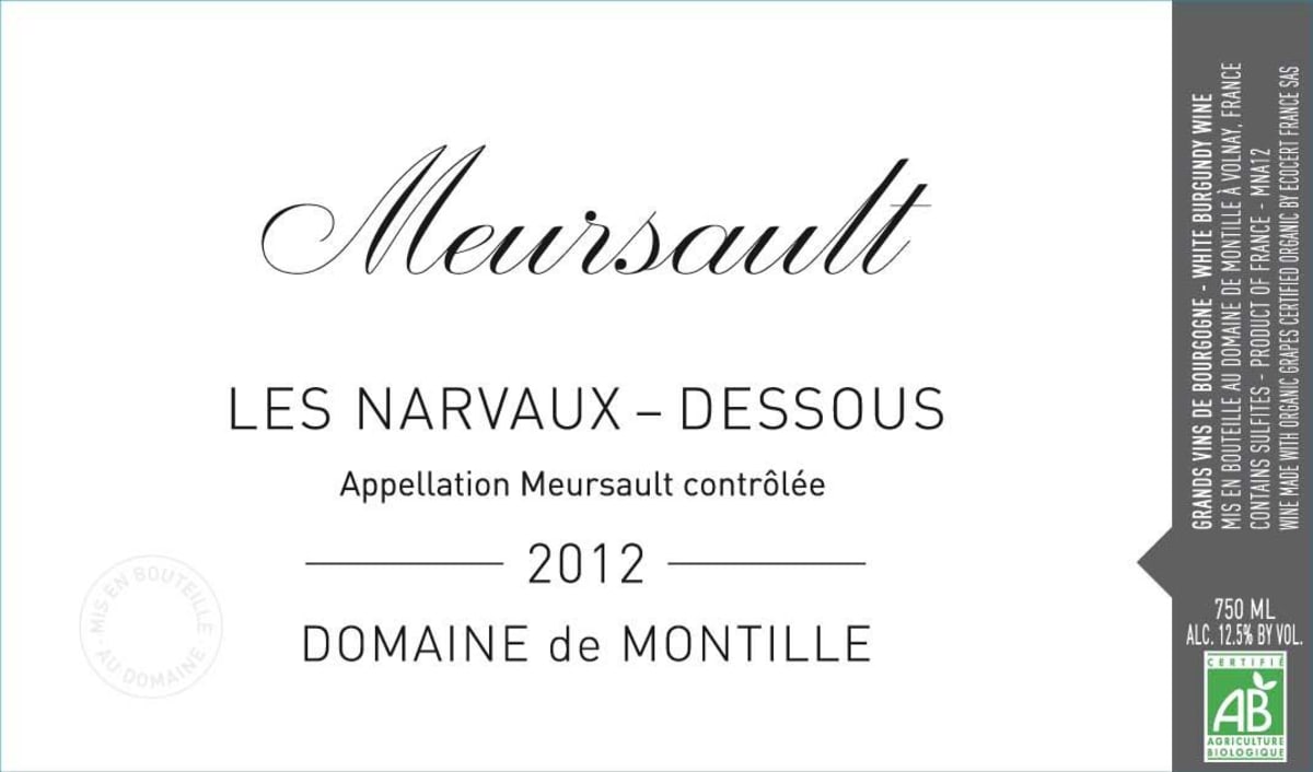 Domaine de Montille Meursault Les Narvaux-Dessous 2012 Front Label