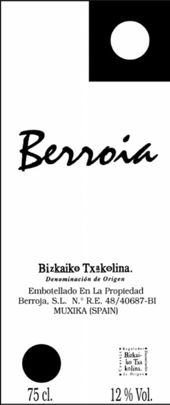 Bodegas Berroja Berroia Txakoli 2009 Front Label