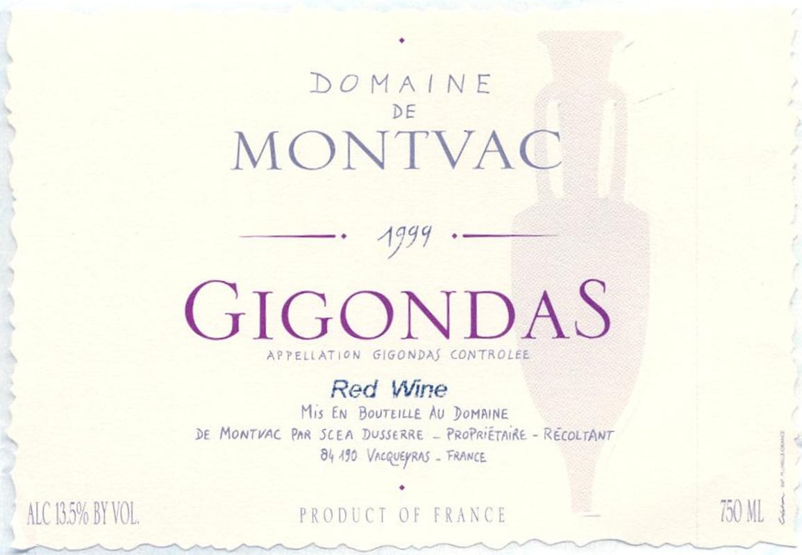 Domaine de Montvac Gigondas 1999 Front Label