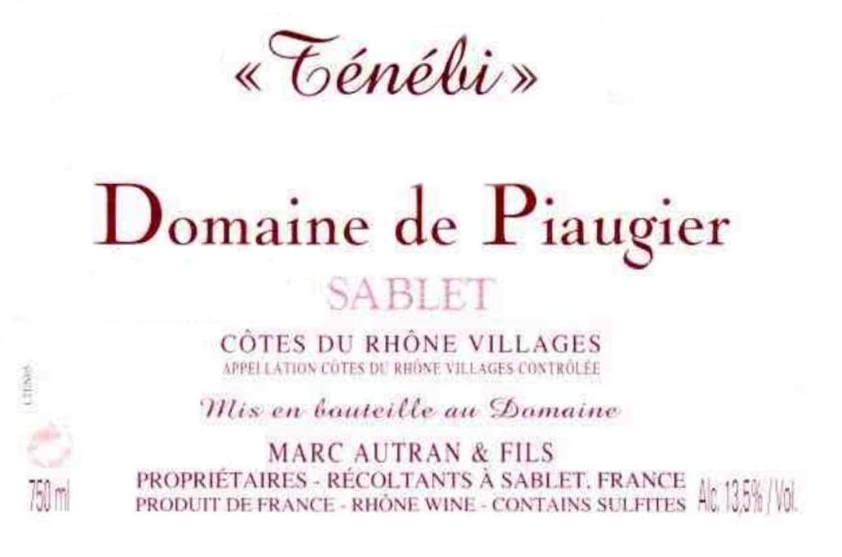 Domaine de Piaugier Cotes du Rhone Villages Sablet Tenebi 2010 Front Label