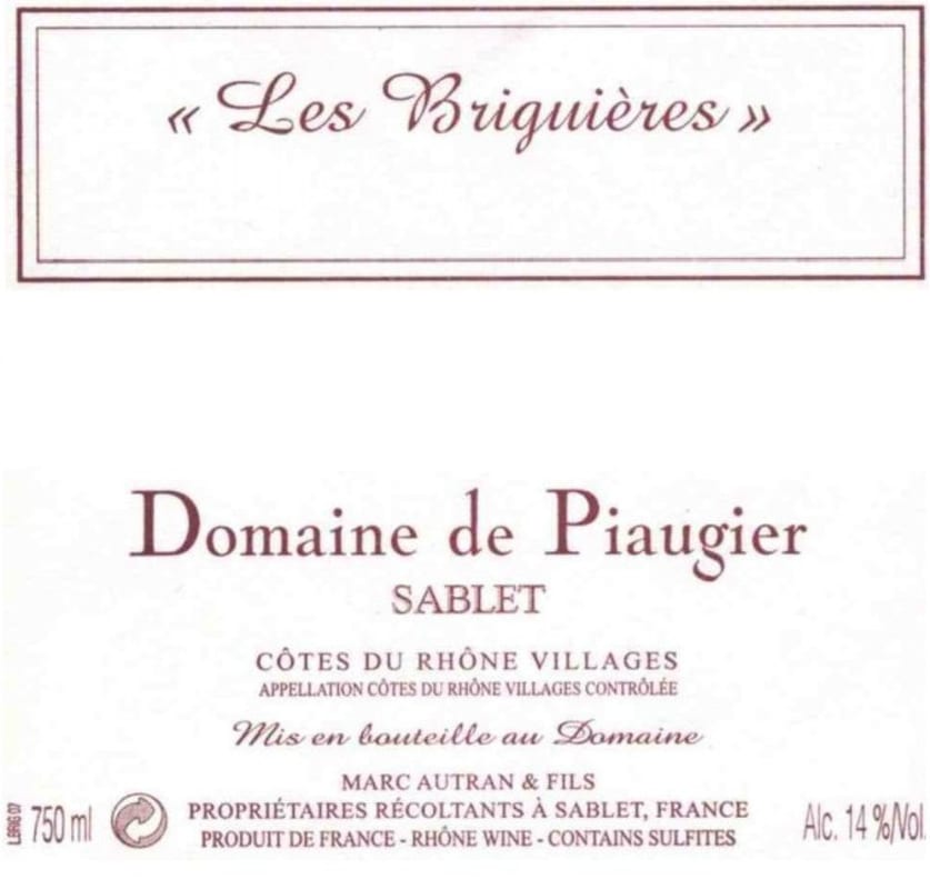 Domaine de Piaugier Cotes du Rhone Villages Sablet Les Briguieres 2010 Front Label