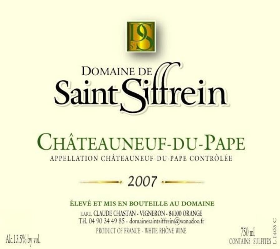 Domaine de Saint Siffrein Chateauneuf-du-Pape Blanc 2007 Front Label