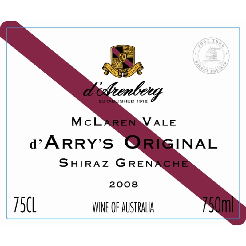 d'Arenberg d'Arry's Original Shiraz-Grenache 2008 Front Label