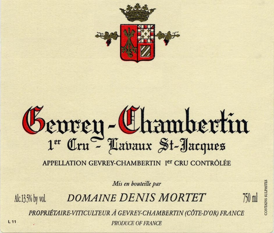Denis Mortet Gevrey-Chambertin Lavaux St-Jacques Premier Cru 2009 Front Label