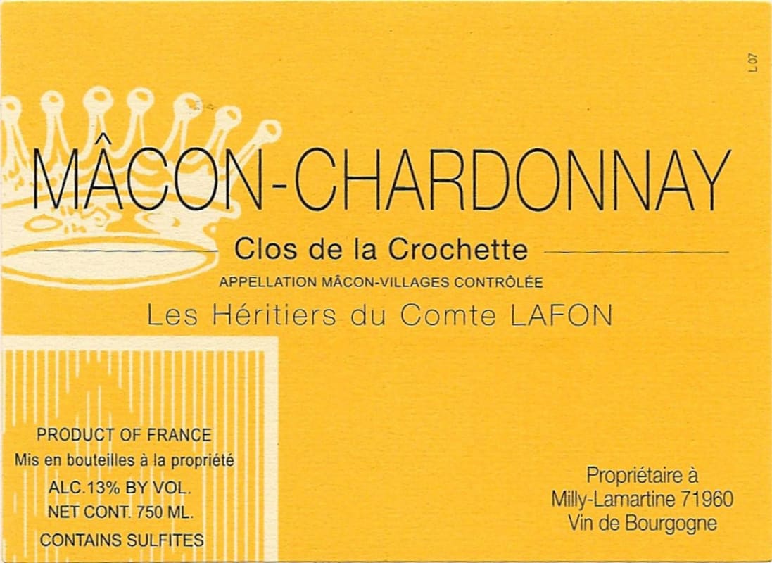 Domaine des Comtes Lafon Macon-Chardonnay Clos de la Crochette 2012 Front Label