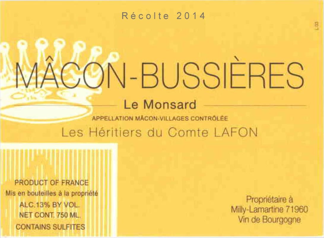 Domaine des Comtes Lafon Macon-Bussieres Le Monsard 2014 Front Label