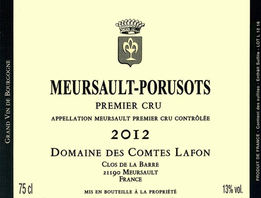 Domaine des Comtes Lafon Meursault-Porusots Premier Cru 2012 Front Label