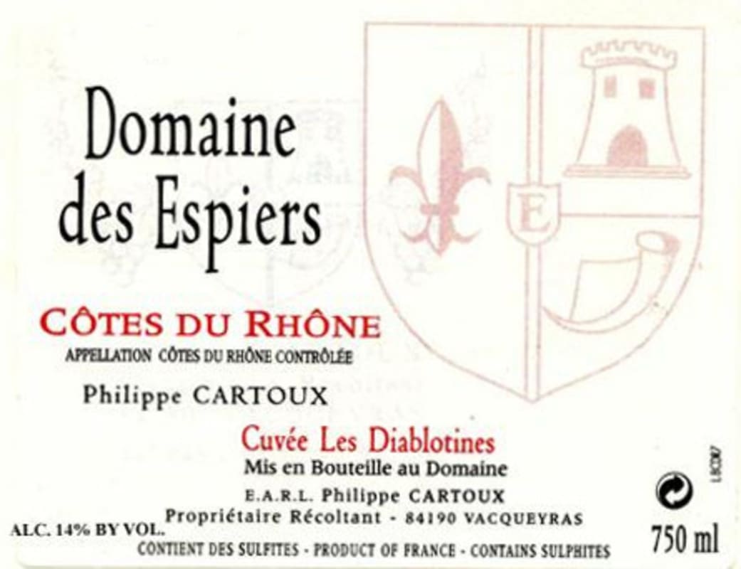 Dom. des Espiers Cotes du Rhone Cuvee Les Diablotines Blanc 2010 Front Label