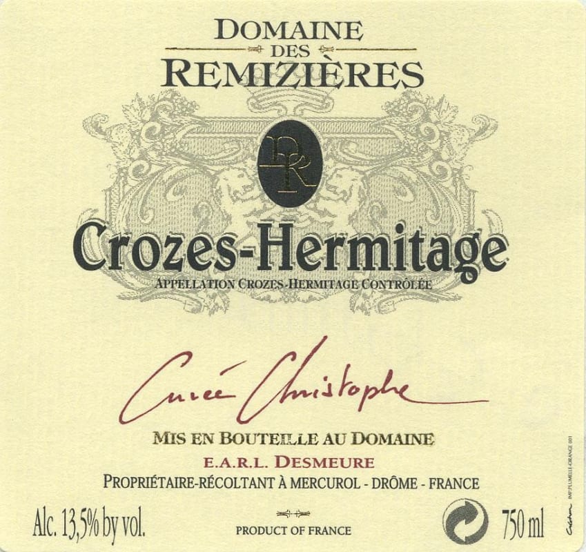 Domaine des Remizieres Crozes-Hermitage Cuvee Christophe Blanc 2014 Front Label