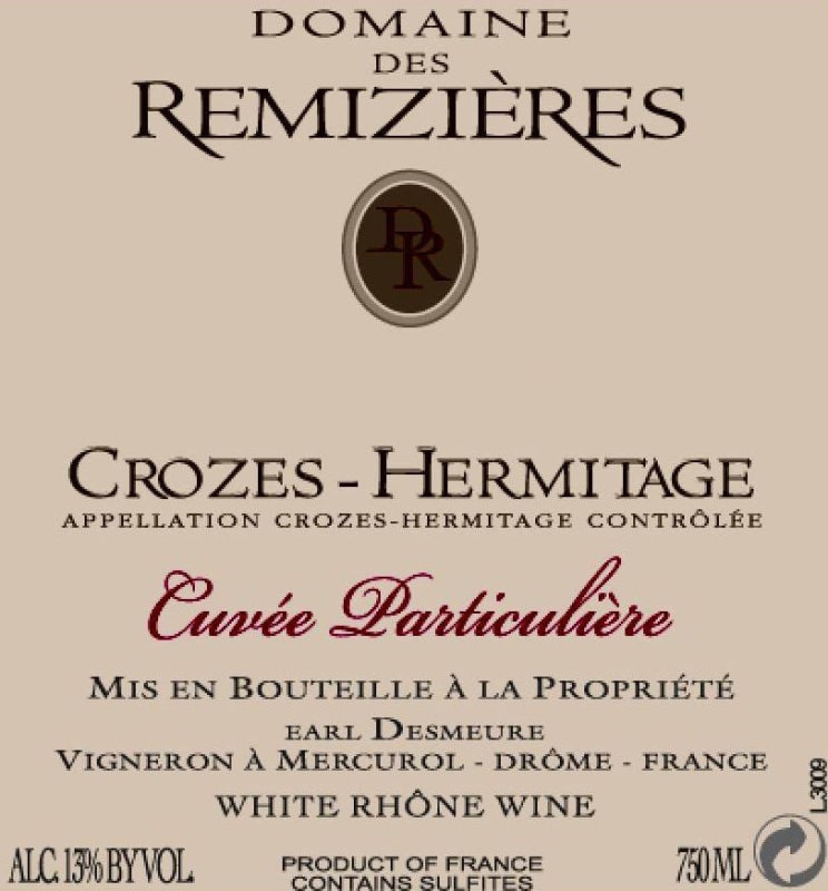 Domaine des Remizieres Crozes-Hermitage Cuvee Particuliere Blanc 2011 Front Label