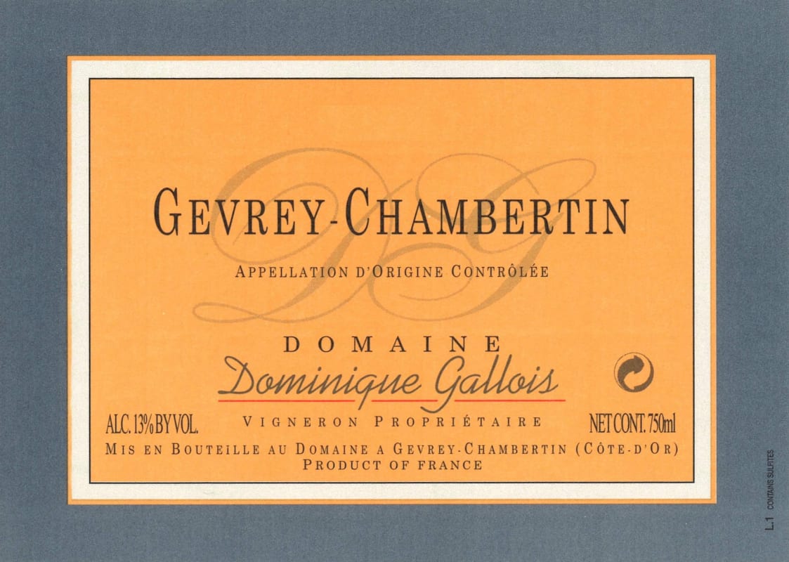 Dominique Gallois Gevrey-Chambertin 2013 Front Label