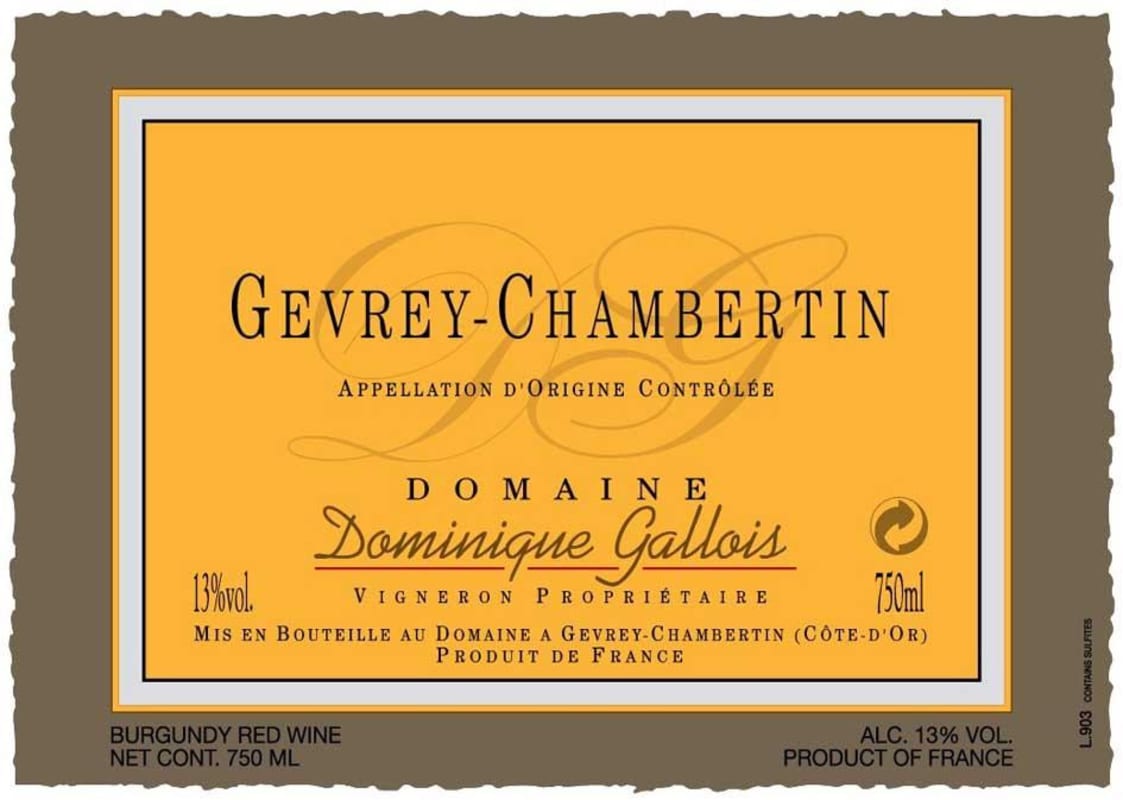 Dominique Gallois Gevrey-Chambertin 2010 Front Label