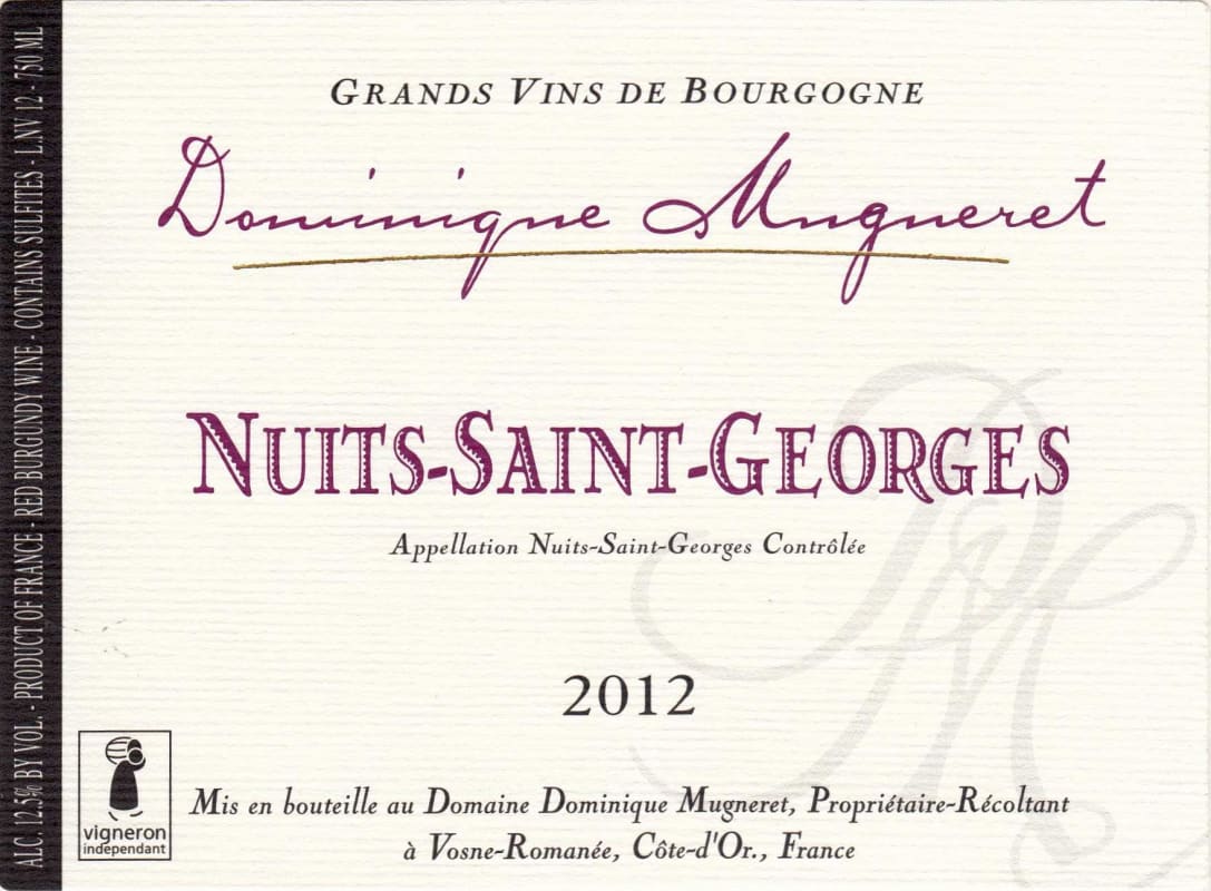 Domaine Dominique Mugneret Nuits-Saint-Georges 2012 Front Label