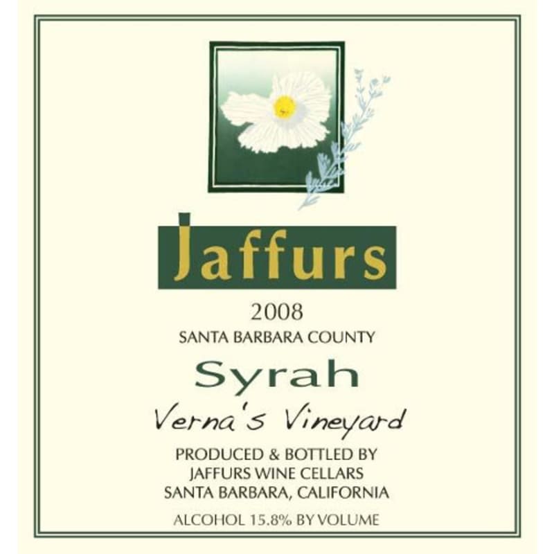 Jaffurs Verna's Vineyard Syrah 2008 Front Label