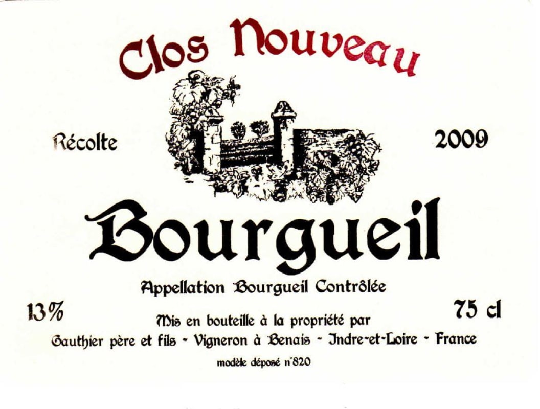 Domaine du Bel Air Clos Nouveau Bourgueil 2009 Front Label